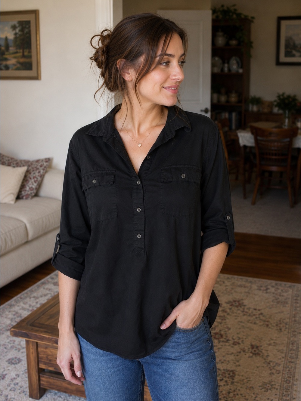 Old Navy Black Popover Utility Shirt